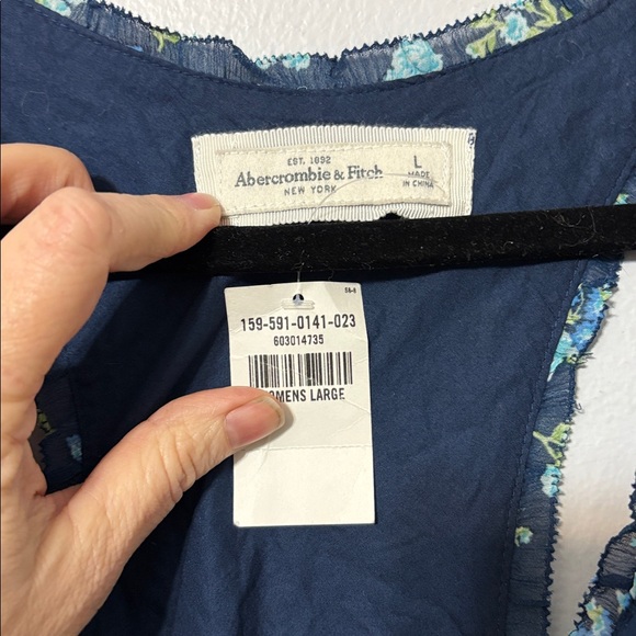 Abercrombie & Fitch Navy Floral Ruffle Mini Dress Racerback NWT Large - Picture 3 of 5